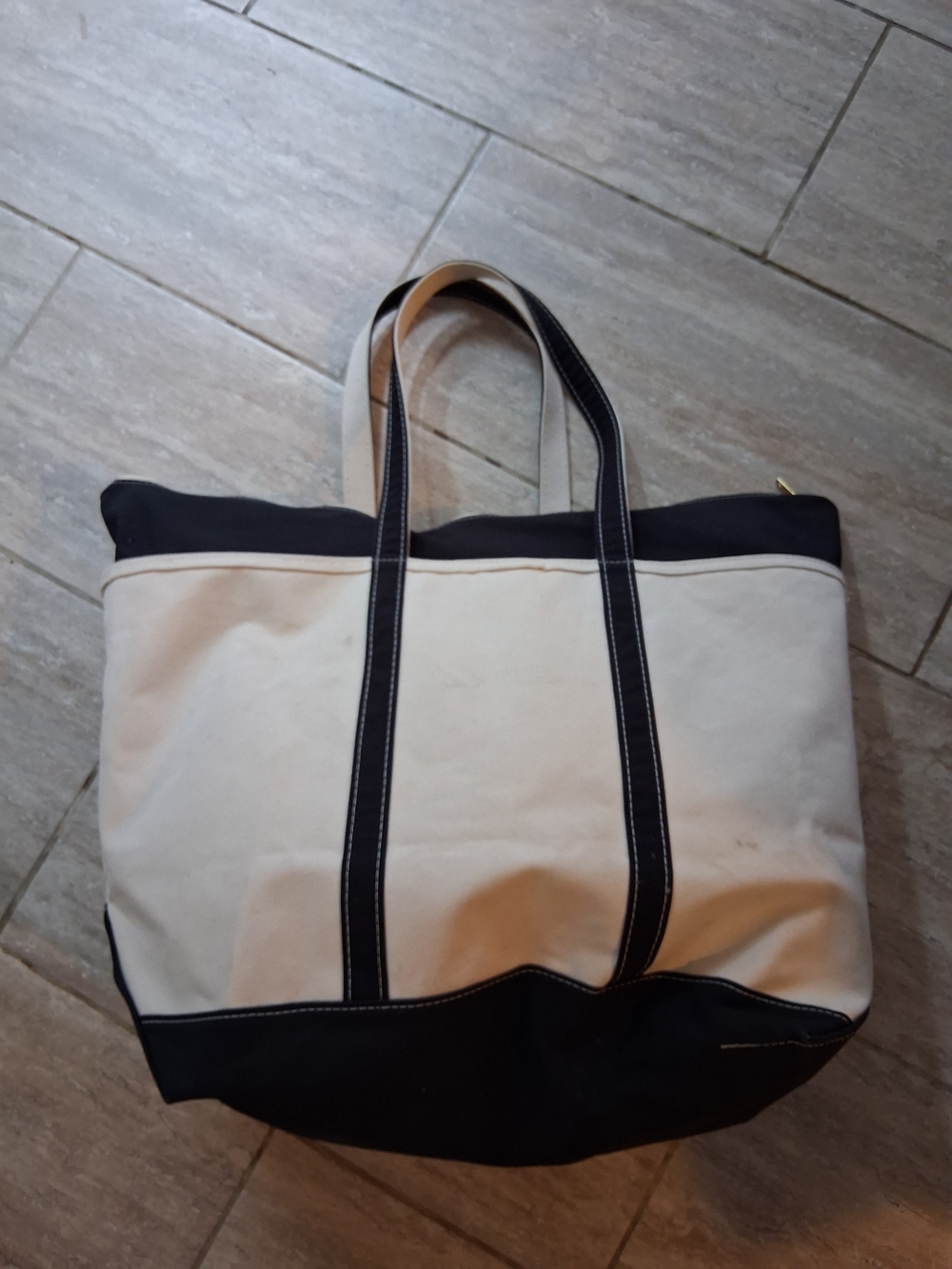 Vintage LL Bean Boat and Tote Navy Blue White Canvas Large USA Made Zip Top